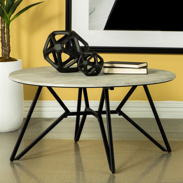 Hadi Cement and Gunmetal Round Coffee Table with Hairpin Legs