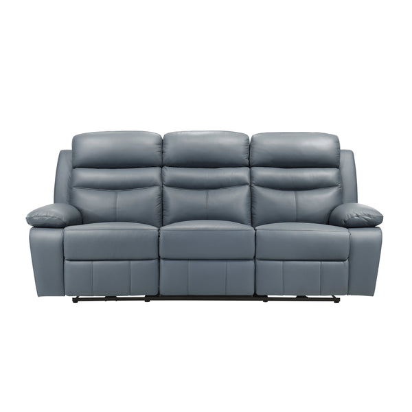 Hancock Blue Leather Power Double Reclining Sofa
