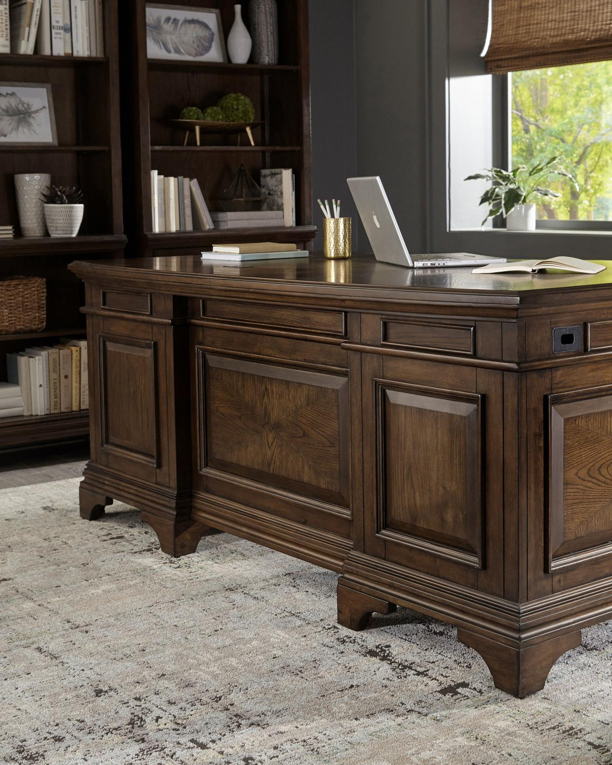 Hartshill Burnished Oak Executive Desk with File Cabinets from Coaster - Luna Furniture