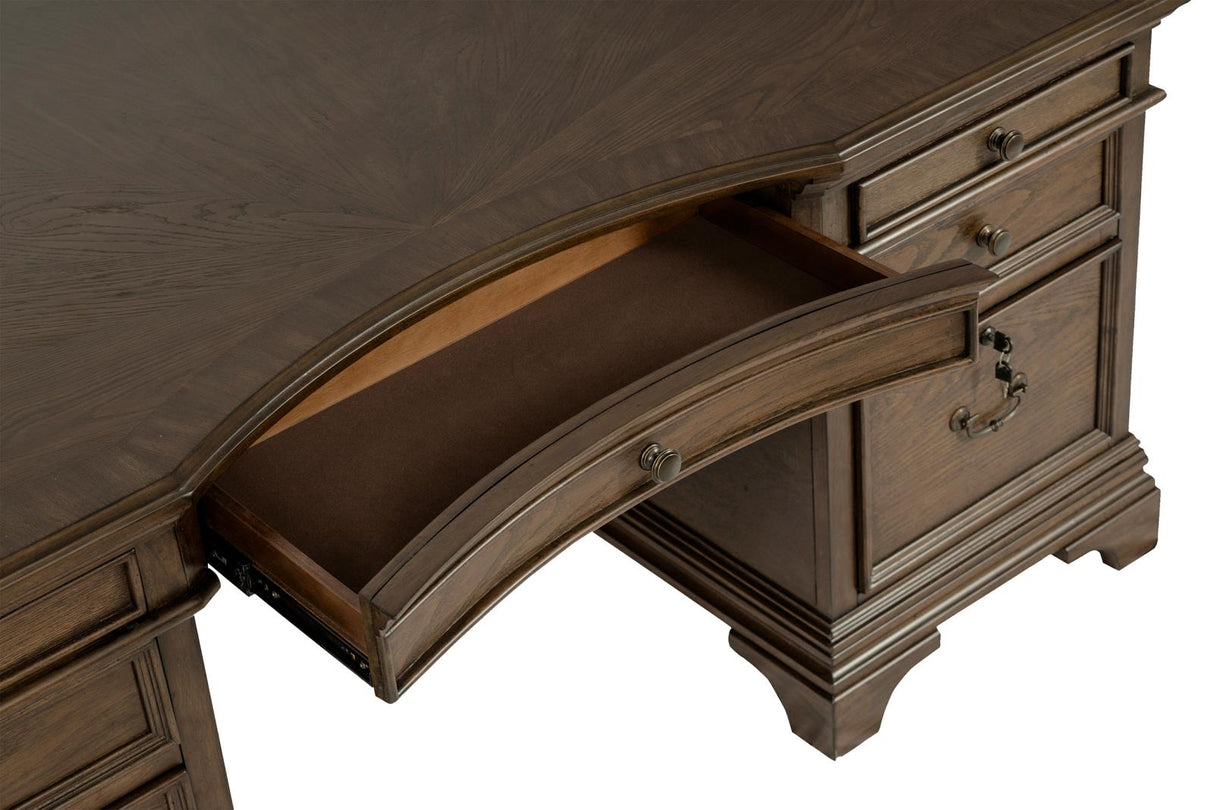 Hartshill Burnished Oak Executive Desk with File Cabinets from Coaster - Luna Furniture