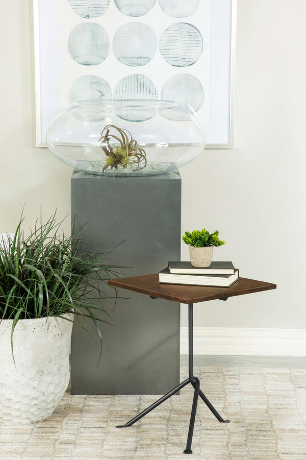 Heitor Dark Brown and Gunmetal Square Accent Table with Tripod Legs