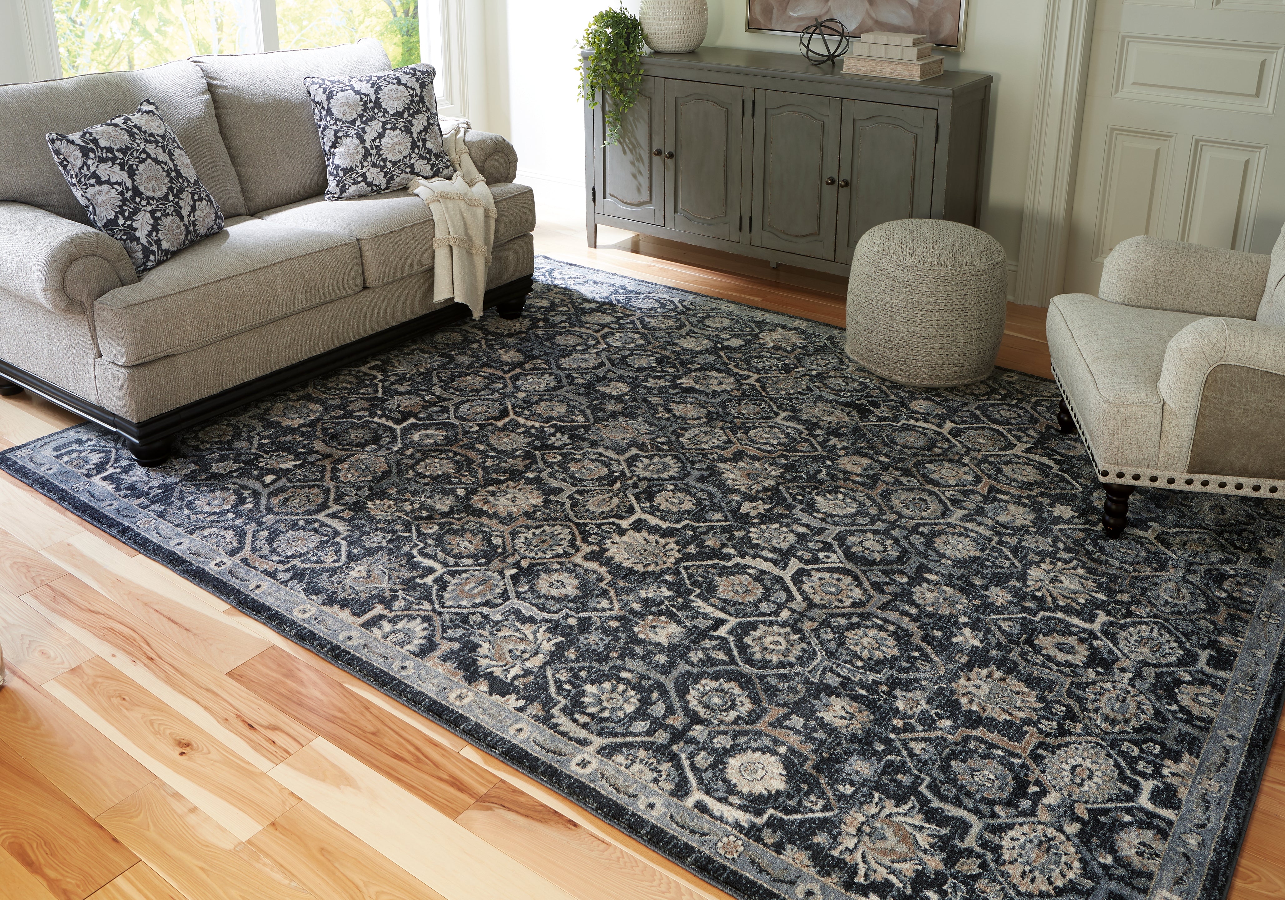 Hilcott Blue/Cream/Brown Large Rug - Luna Furniture