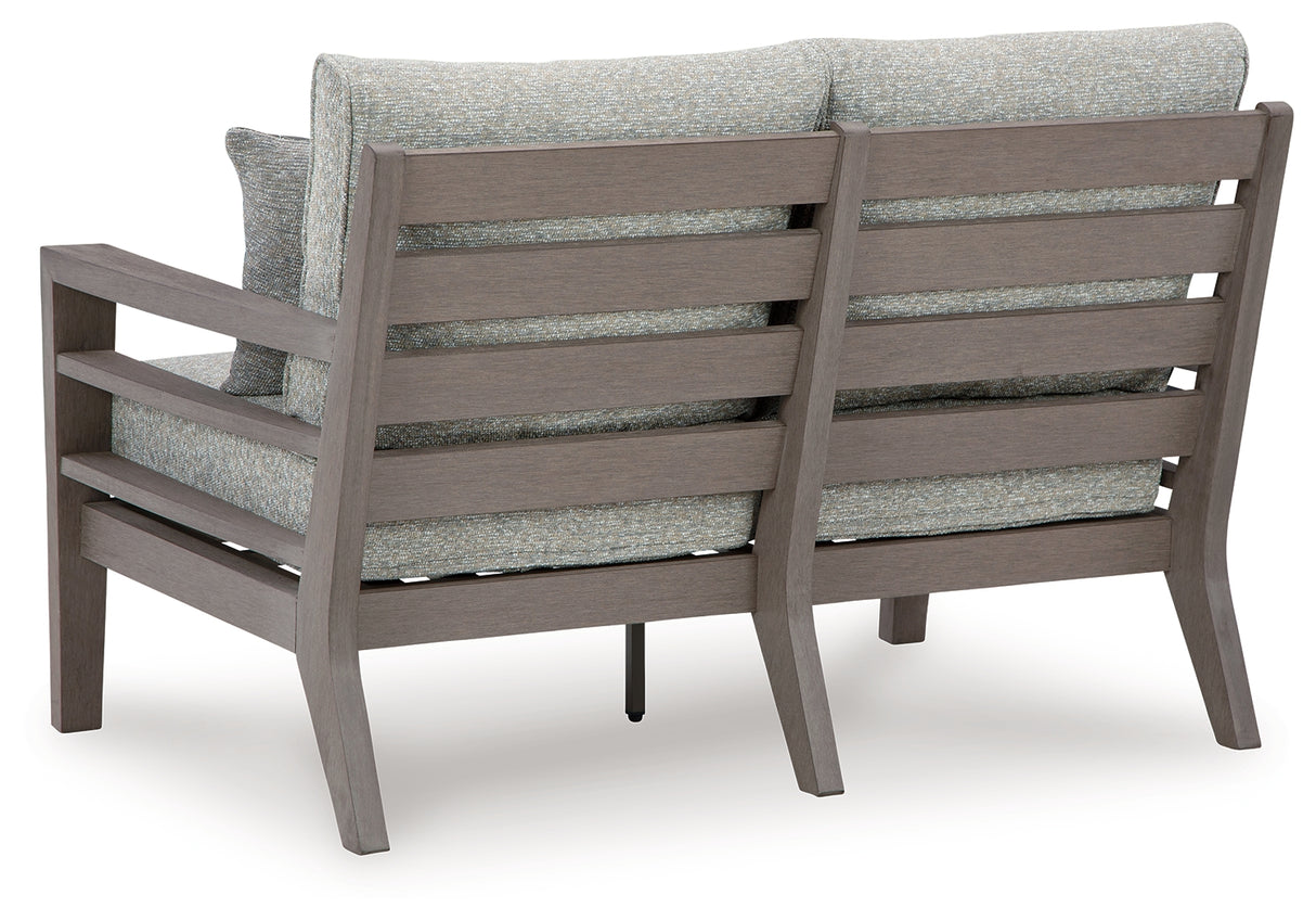 Hillside Barn Gray/Brown Outdoor Loveseat with Cushion from Ashley - Luna Furniture