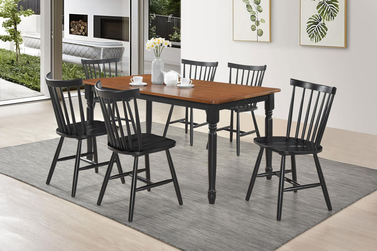 Hollyoak Walnut and Black Farmhouse Rectangular Dining Table with Turned Legs from Coaster - Luna Furniture