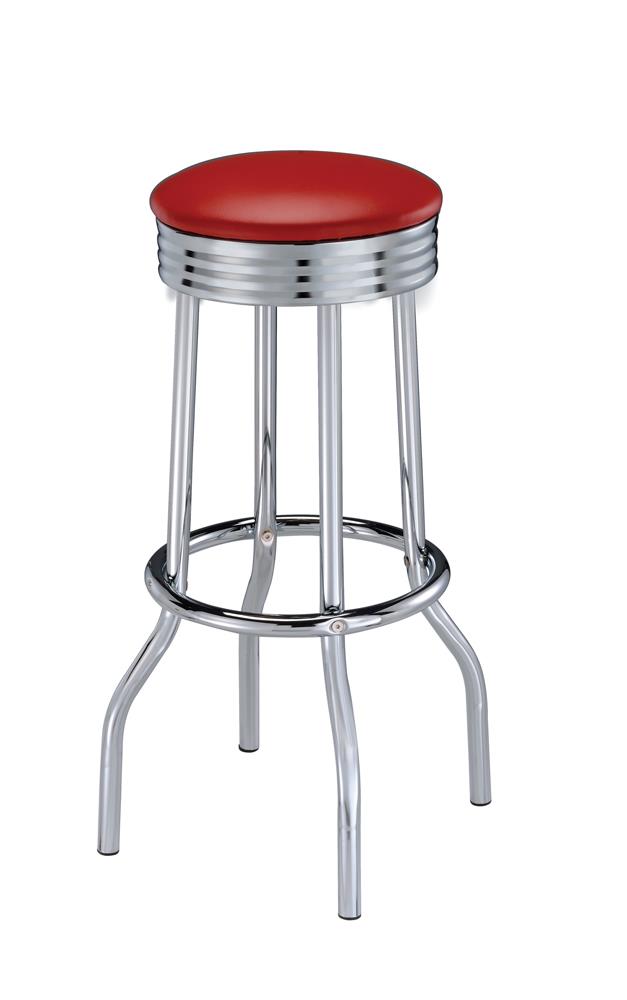 Hopkins Red and Chrome Upholstered Top Bar Stools, Set of 2 from Coaster - Luna Furniture