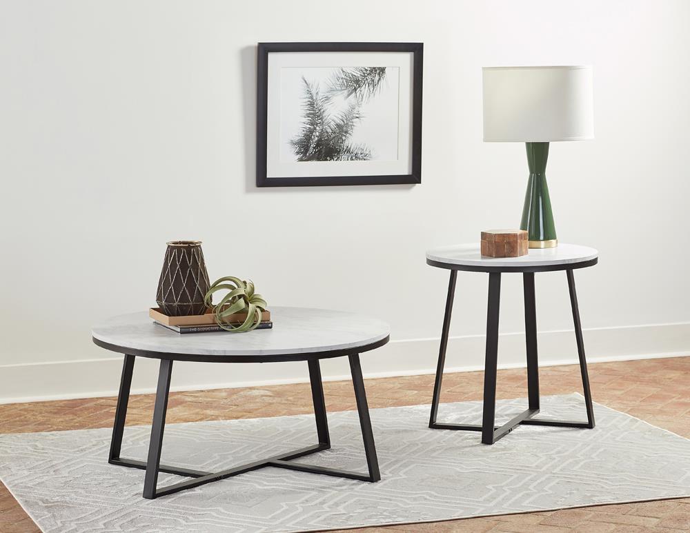 Hugo White and Matte Black Round Coffee Table from Coaster - Luna Furniture