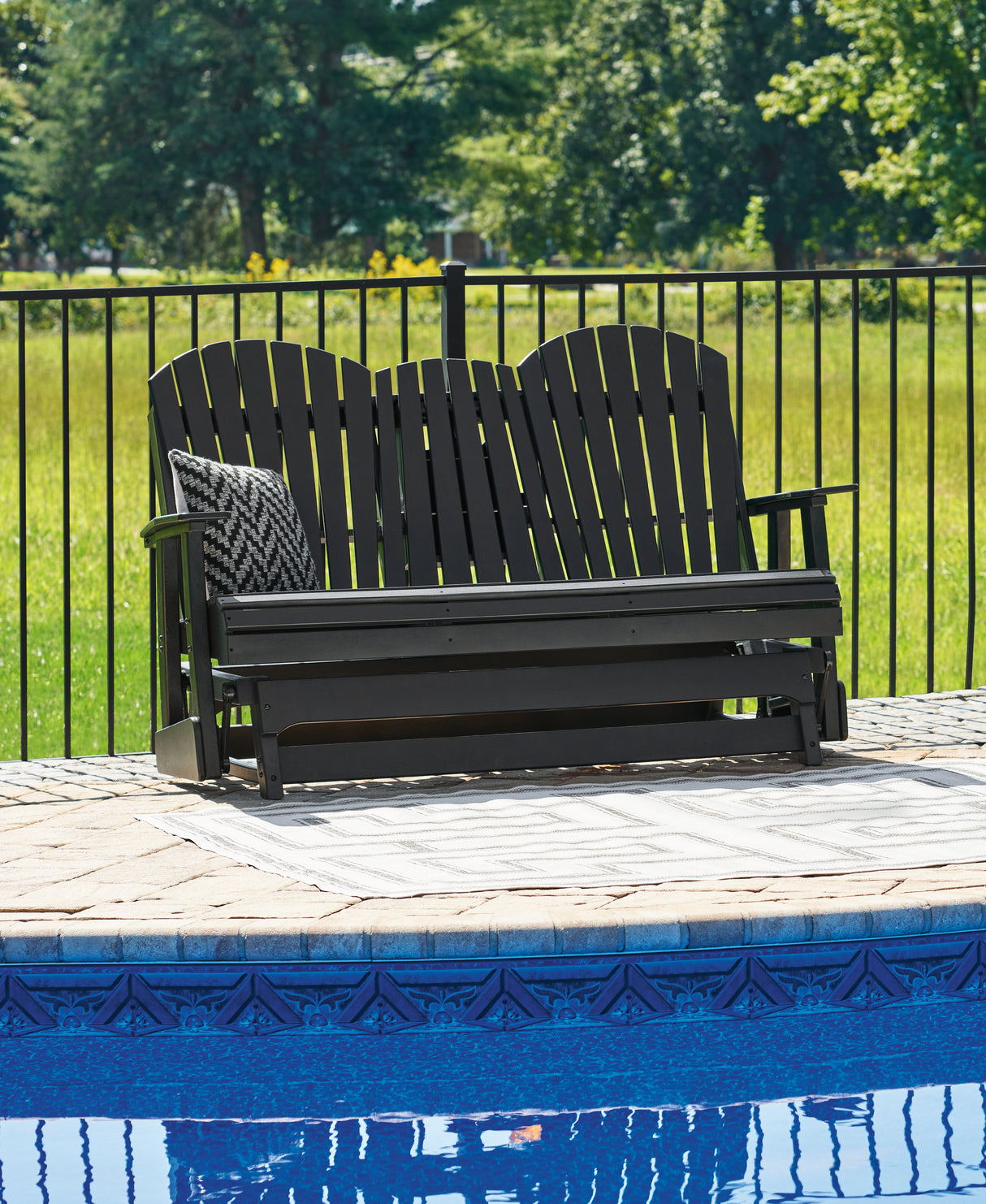Hyland wave Black Outdoor Glider Loveseat from Ashley - Luna Furniture