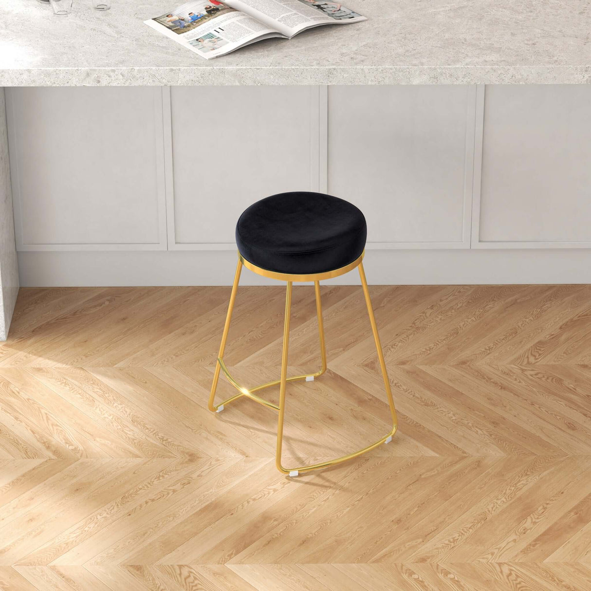 Jane 26" Mid-Century Modern Luxury Upholstered Stool Black Velvet from Ashcroft Furniture - Luna Furniture