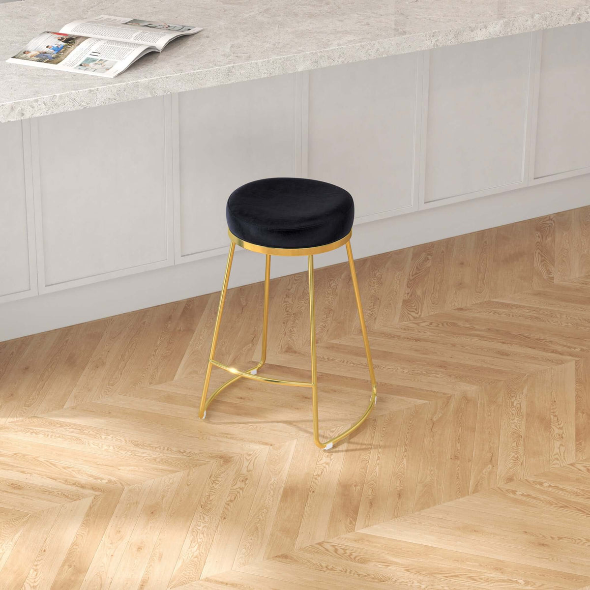 Jane 26" Mid-Century Modern Luxury Upholstered Stool Black Velvet from Ashcroft Furniture - Luna Furniture