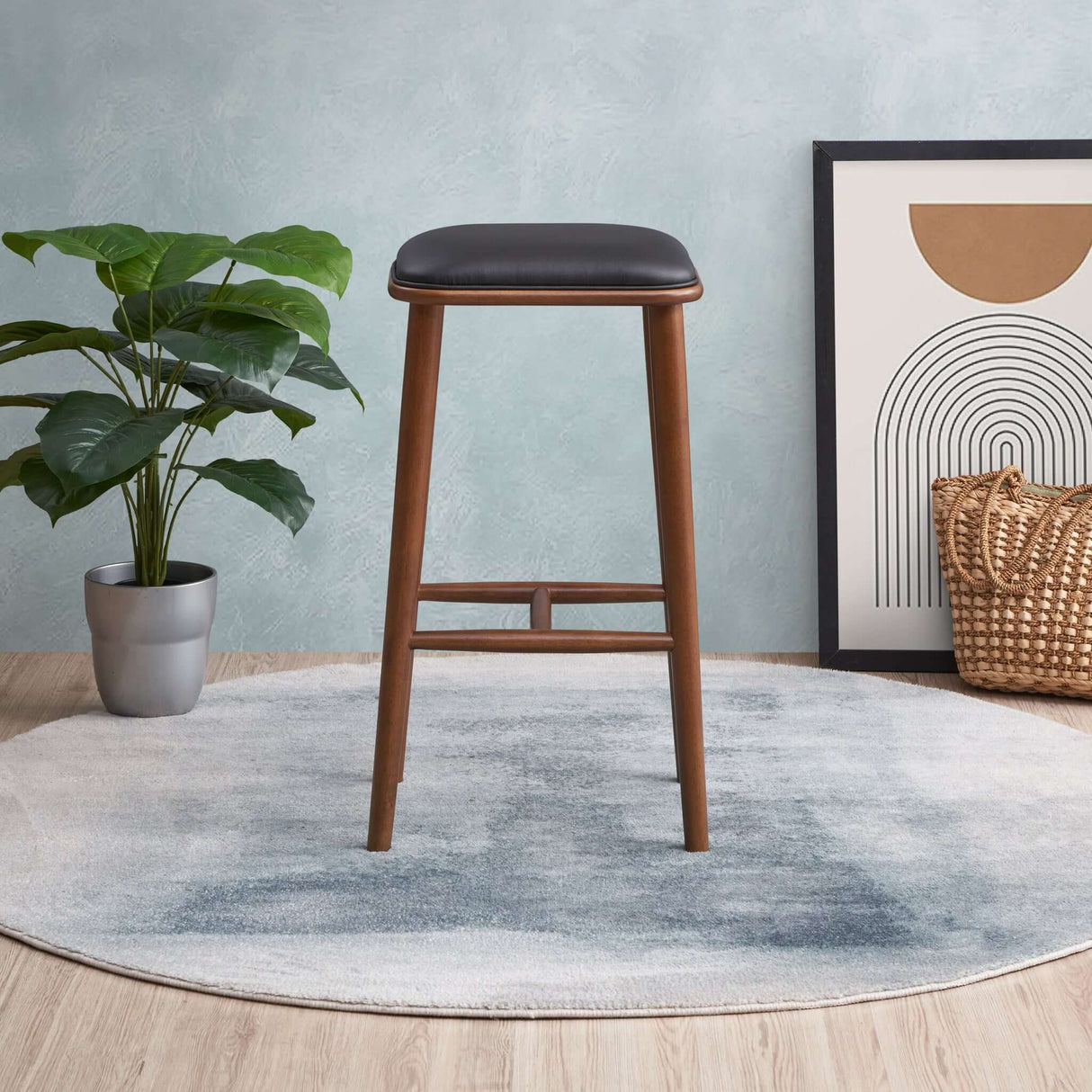 Jason Black Vegan Leather Bar Stool from Ashcroft Furniture - Luna Furniture