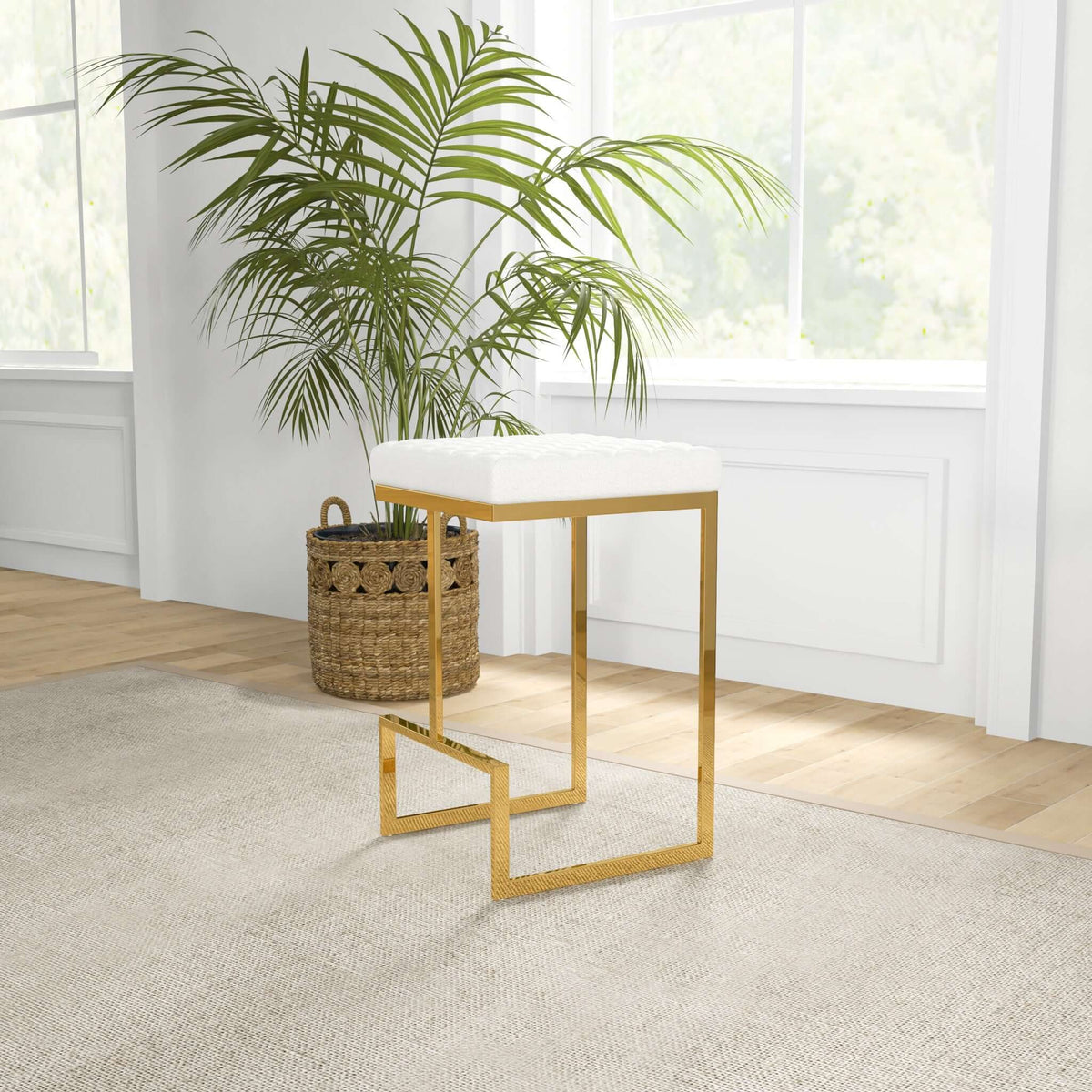 Joel Mid Century Modern Luxury Upholstered Stool 25.5" / Beige Boucle from Ashcroft Furniture - Luna Furniture