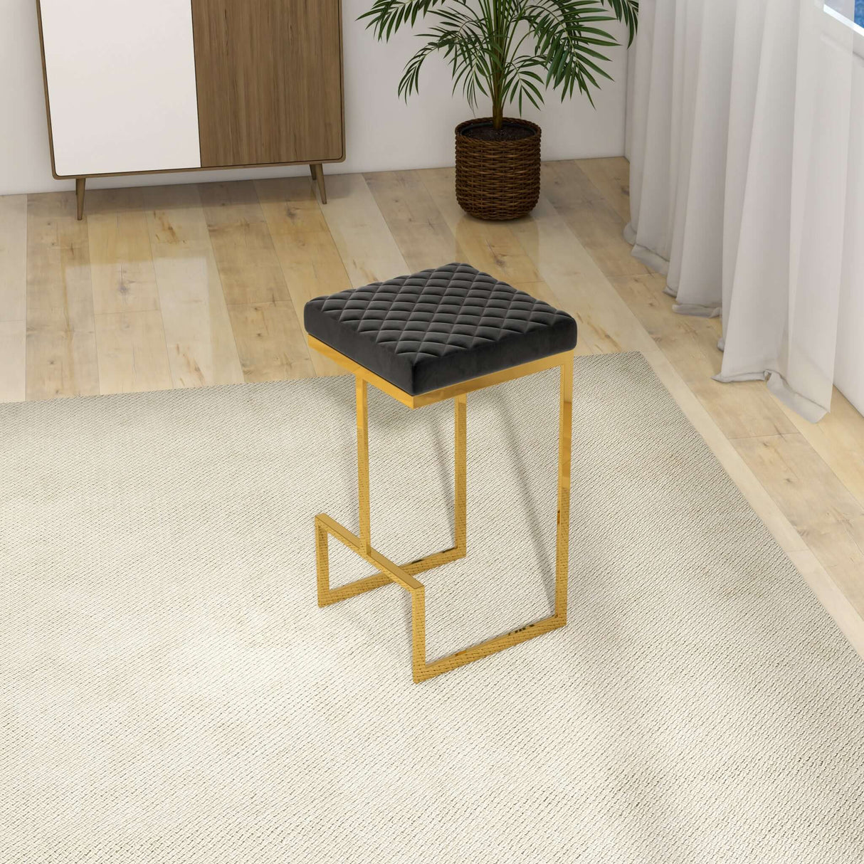 Joel Mid Century Modern Luxury Upholstered Stool 25.5" / Beige Boucle from Ashcroft Furniture - Luna Furniture