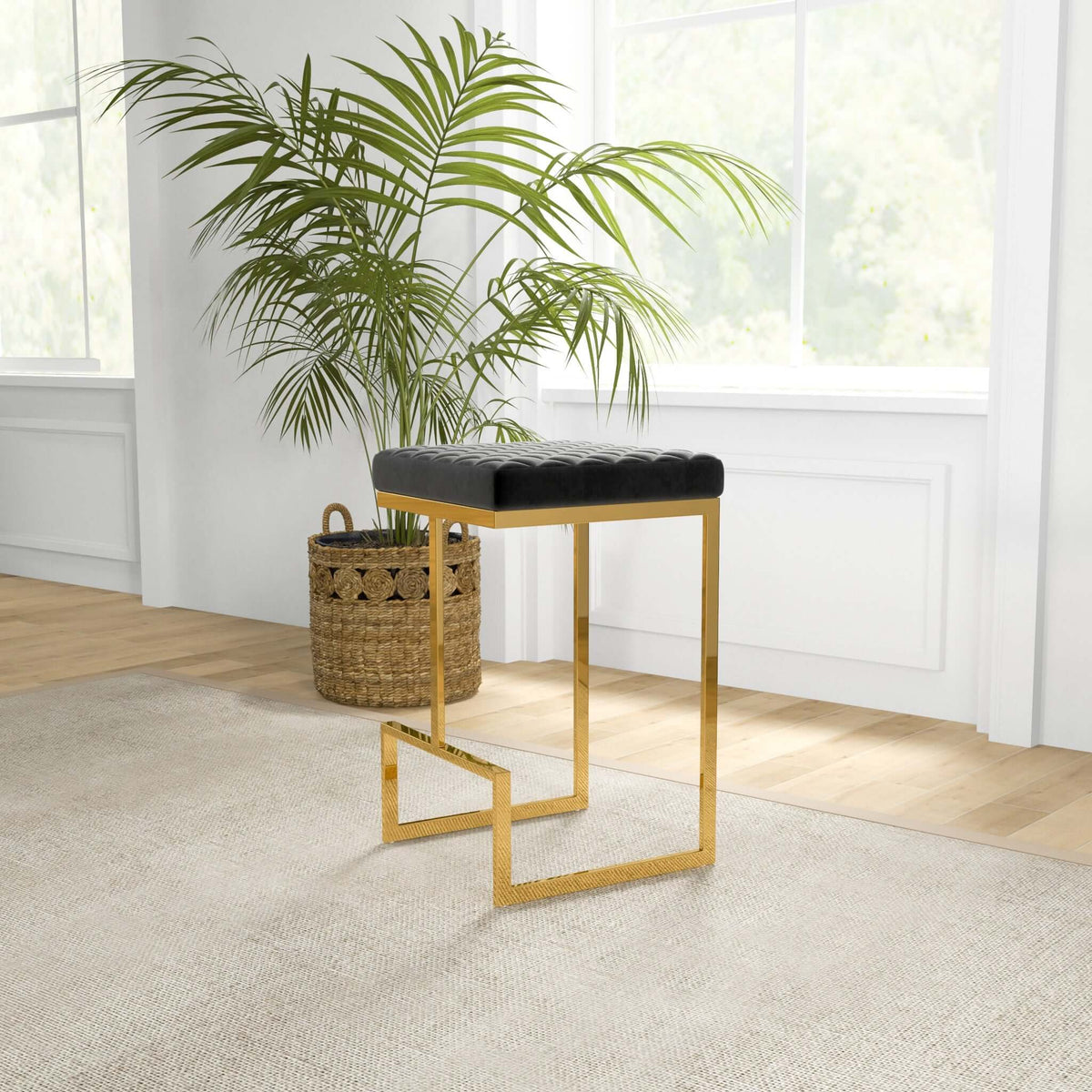 Joel Mid Century Modern Luxury Upholstered Stool 25.5" / Beige Boucle from Ashcroft Furniture - Luna Furniture