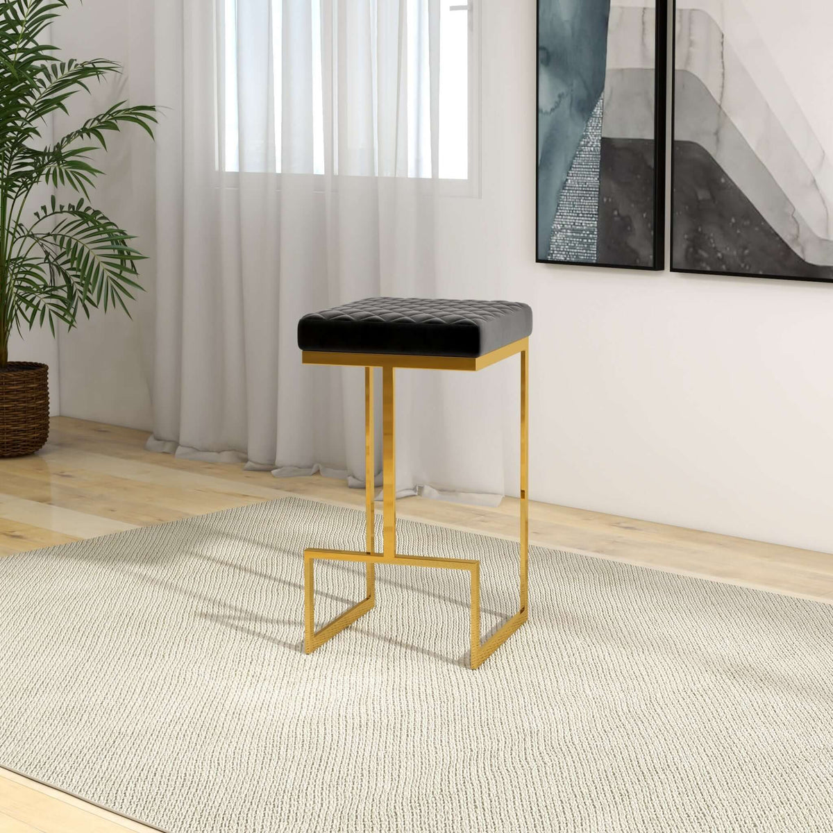 Joel Mid Century Modern Luxury Upholstered Stool 25.5" / Grey Boucle from Ashcroft Furniture - Luna Furniture