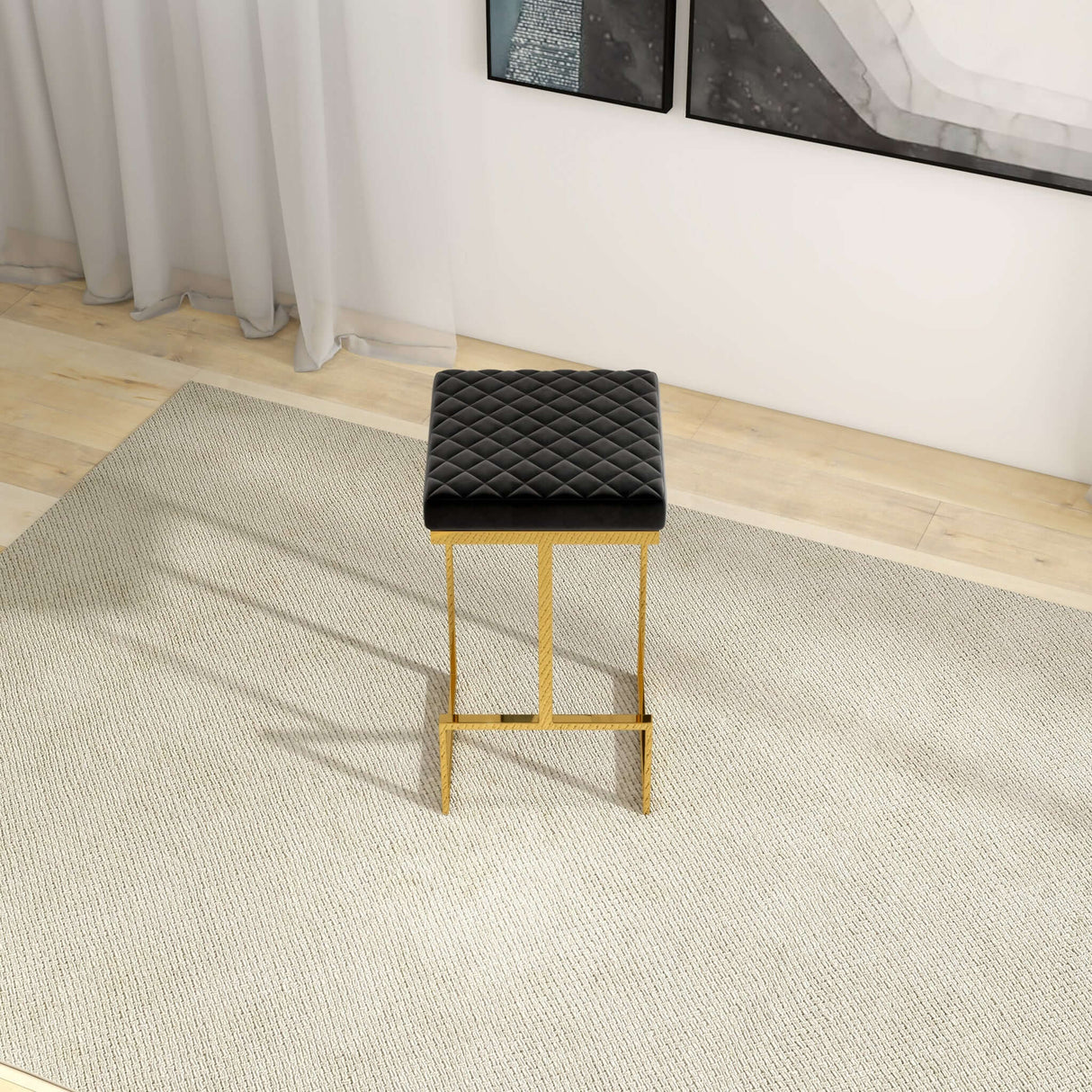 Joel Mid Century Modern Luxury Upholstered Stool 25.5" / Grey Boucle from Ashcroft Furniture - Luna Furniture
