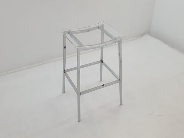 Jovani Clear and Chrome Acrylic Backless Bar Stools, Set of 2