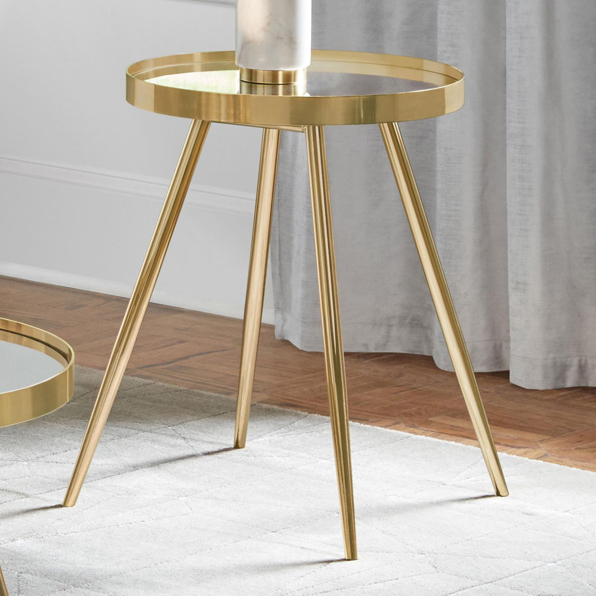Kaelyn Gold Round Mirror Top End Table from Coaster - Luna Furniture