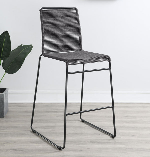 Kai Charcoal and Gunmetal Upholstered Bar Stools with Footrest, Set of 2