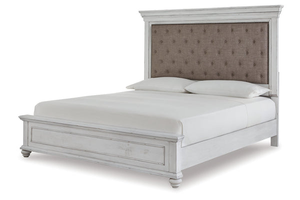 Kanwyn Whitewash King Upholstered Panel Bed