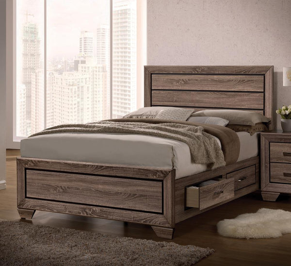 Kauffman Washed Taupe Queen Storage Bed