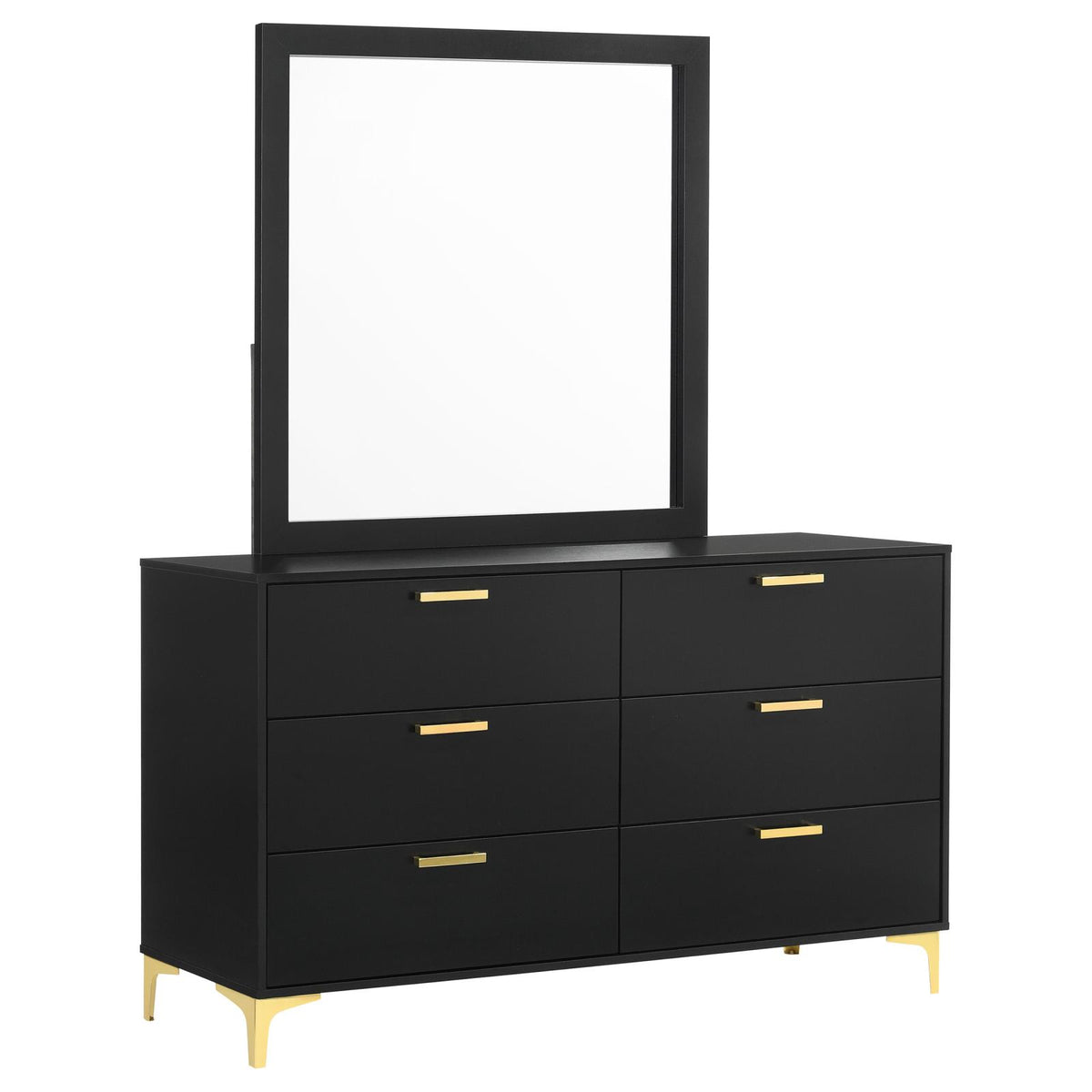 Kendall 6-drawer Dresser with Mirror Black and Gold - Luna Furniture