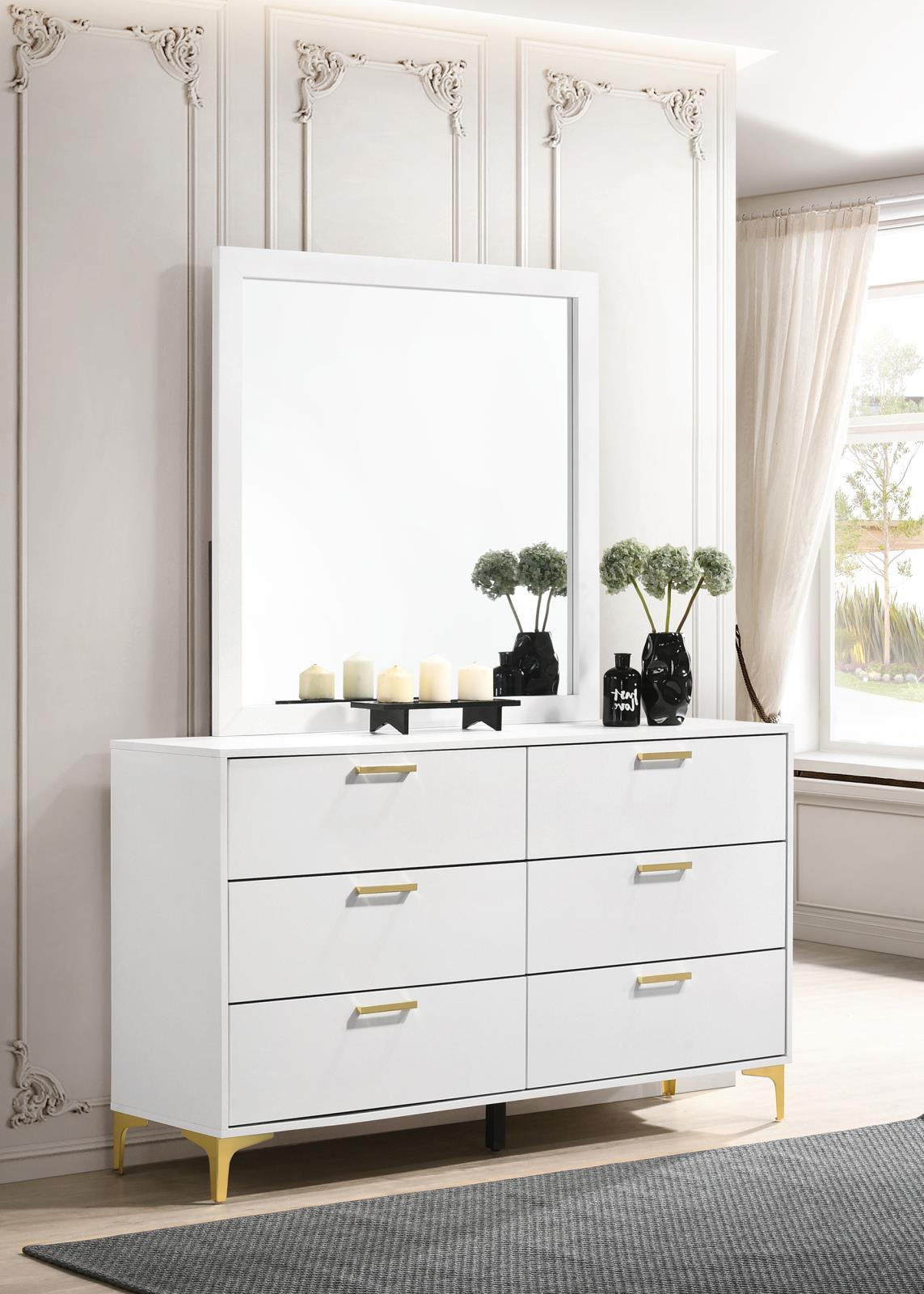 Kendall White 6-Drawer Dresser with Mirror from Coaster - Luna Furniture