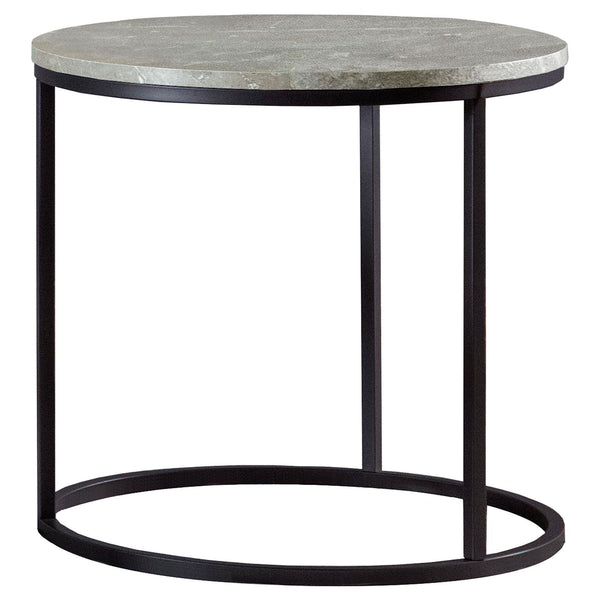 Lainey Gray and Gunmetal Faux Marble Round Top End Table
