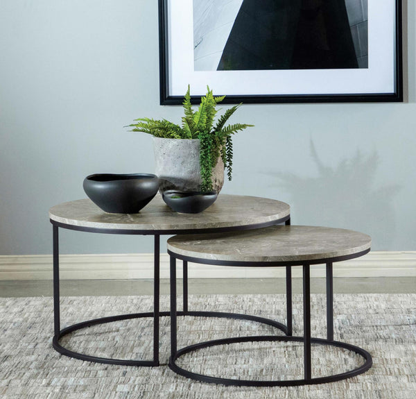Lainey Gray and Gunmetal Round 2-Piece Nesting Coffee Table