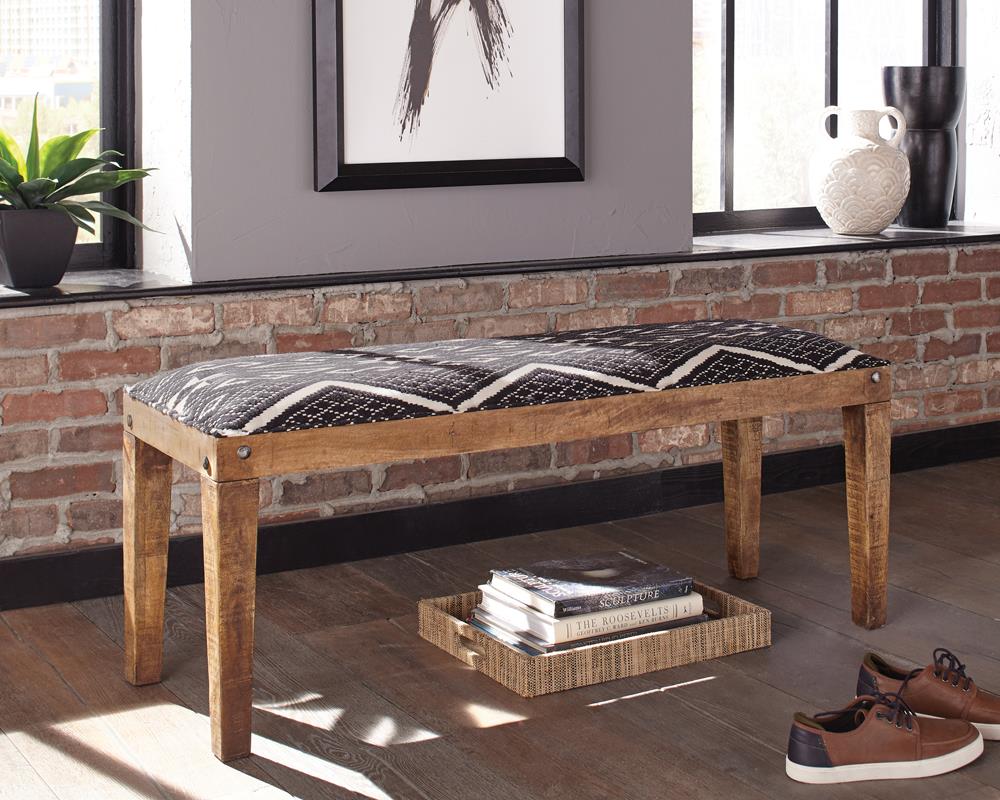 Lamont Natural and Navy Rectangular Upholstered Bench from Coaster - Luna Furniture