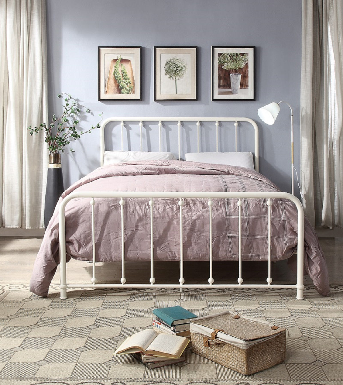 Larkspur White Queen Metal Platform Bed from Homelegance - Luna Furniture