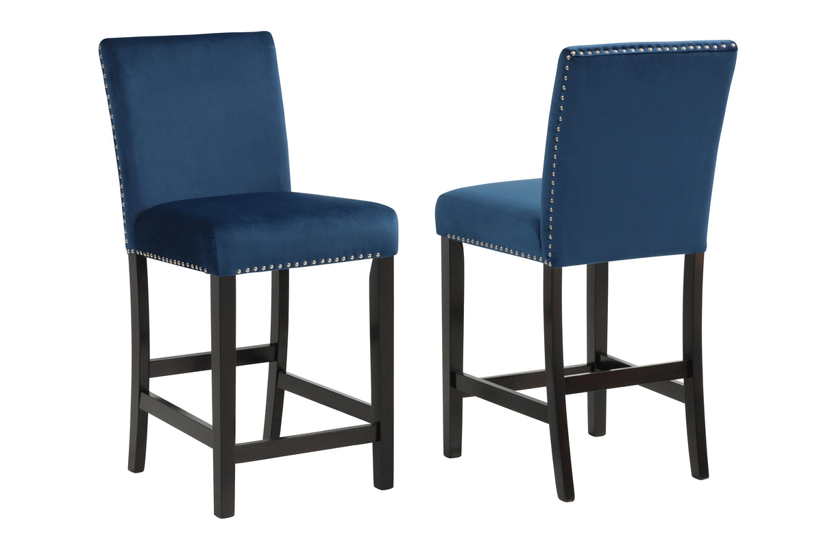 Lennon Blue/White Velvet 5-Piece Counter Height Dining Set from Crown Mark - Luna Furniture