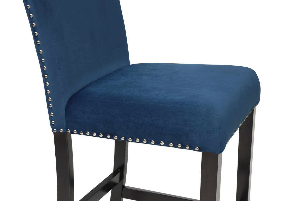 Lennon Blue/White Velvet 5-Piece Counter Height Dining Set from Crown Mark - Luna Furniture
