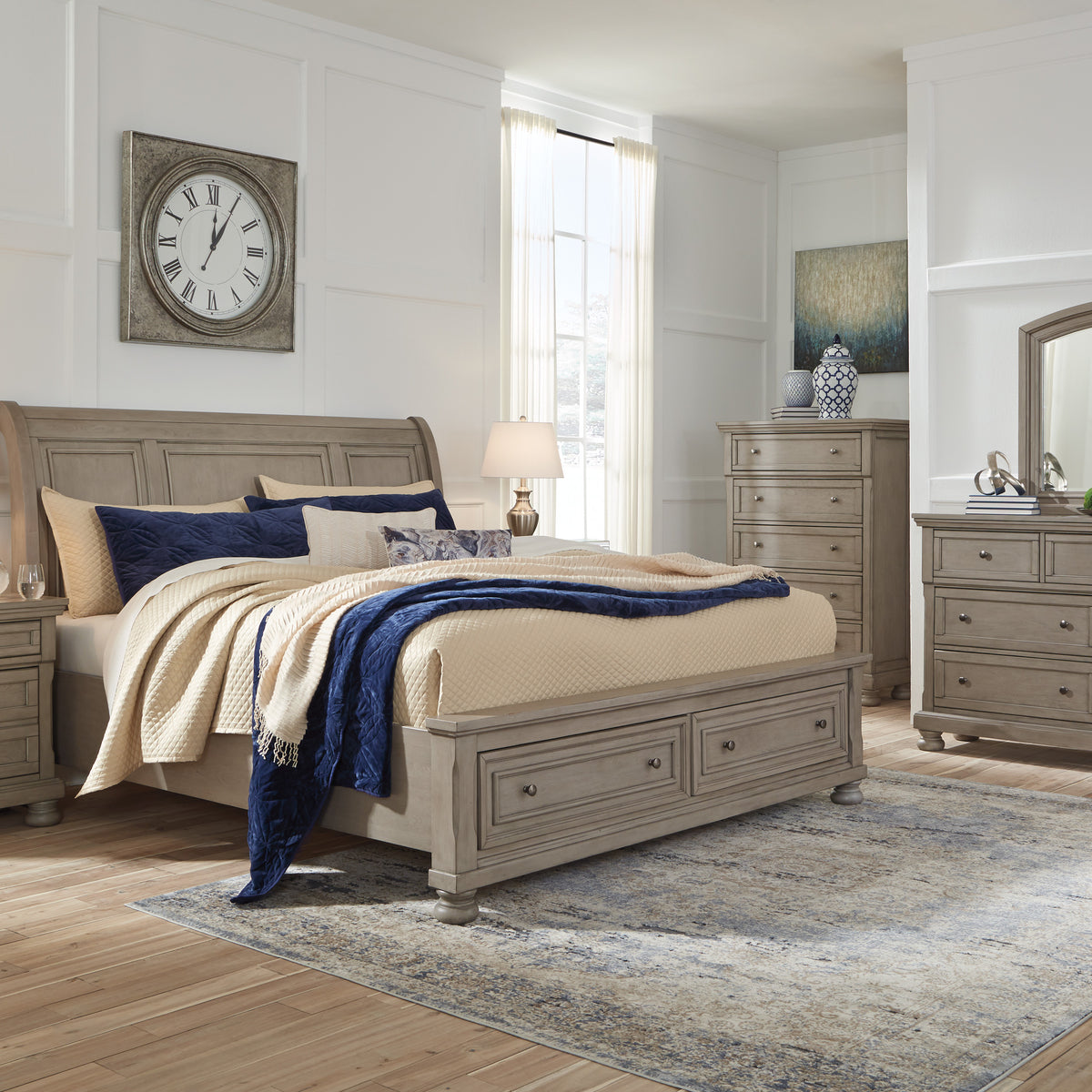 Lettner Light Gray Footboard Storage Sleigh Platform Bedroom Set - Luna ...
