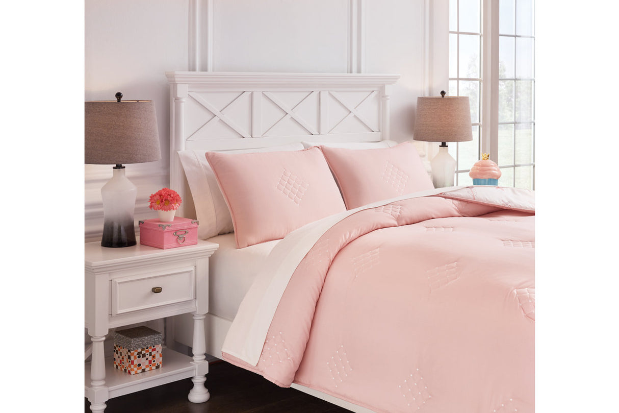 Lexann Pink/White/Gray Full Comforter Set from Ashley - Luna Furniture