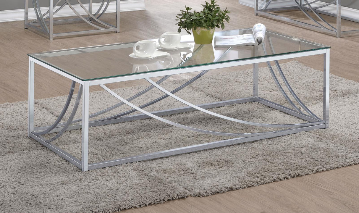 Lille Chrome Accents Glass Top Rectangular Coffee Table from Coaster - Luna Furniture