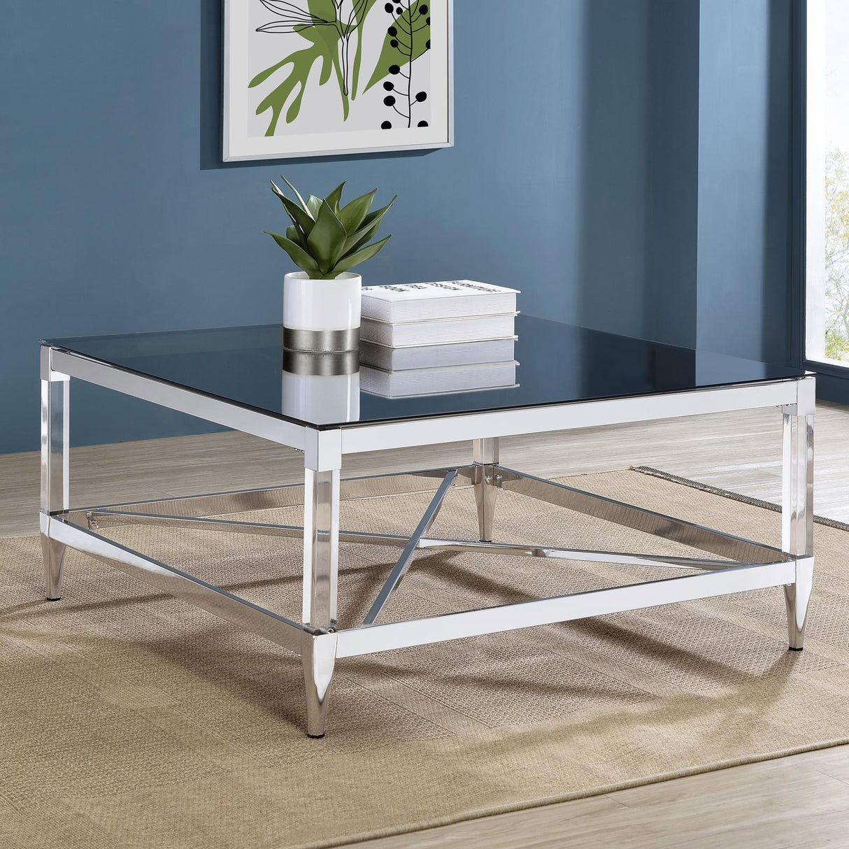 Lindley Chrome Square Coffee Table with Acrylic Legs and Tempered Mirror Top from Coaster - Luna Furniture