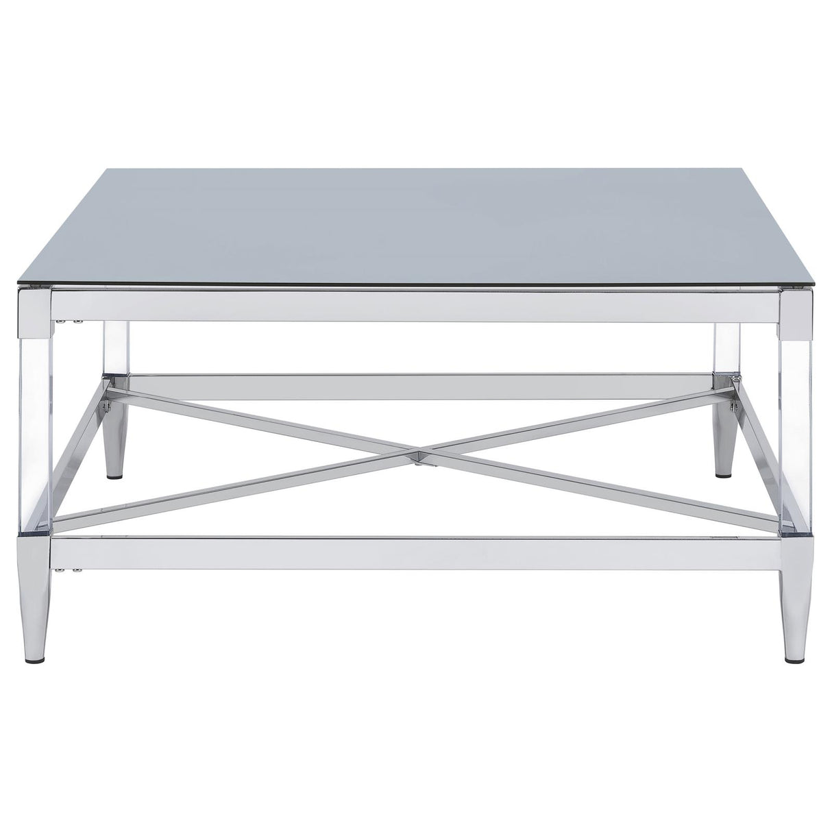 Lindley Chrome Square Coffee Table with Acrylic Legs and Tempered Mirror Top from Coaster - Luna Furniture