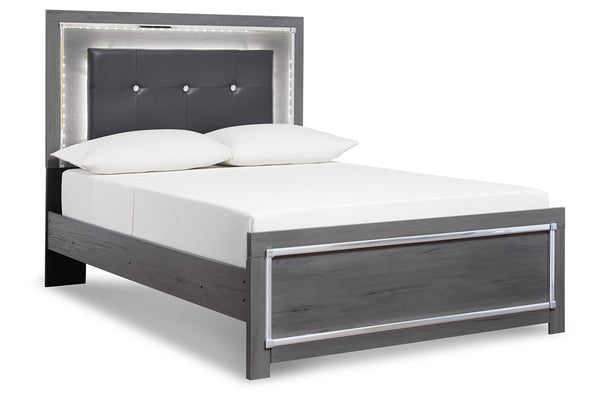 Lodanna Gray Full LED Upholstered Panel Bed