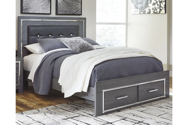 Lodanna Gray Queen LED Upholstered Storage Panel Bed