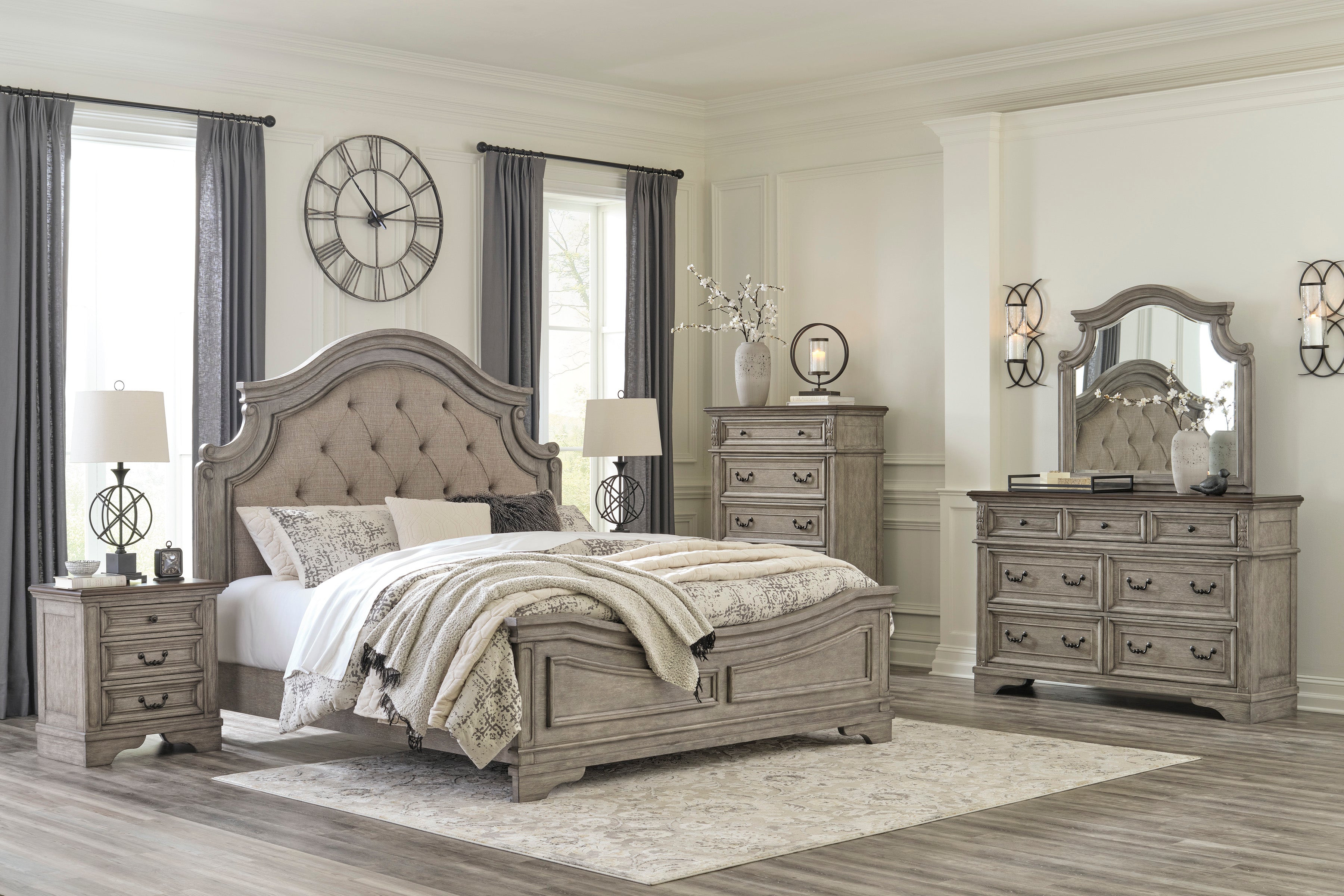 Lodenbay Antique Gray Upholstered Panel Bedroom Set – Luna Furniture