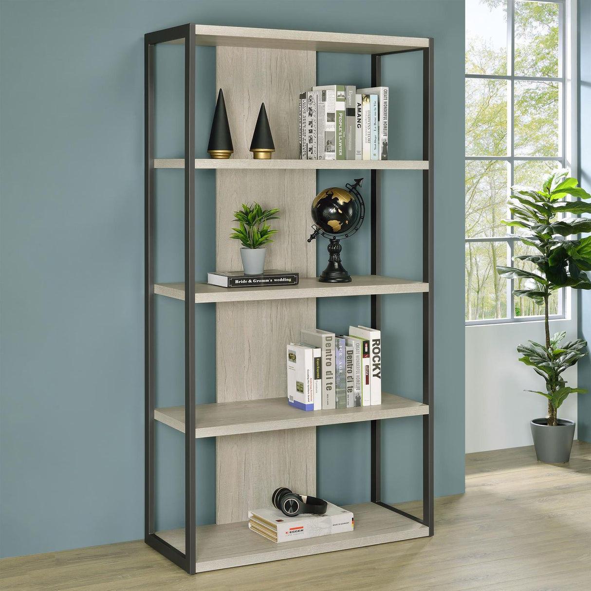 Loomis Whitewashed Gray 4-Shelf Bookcase from Coaster - Luna Furniture