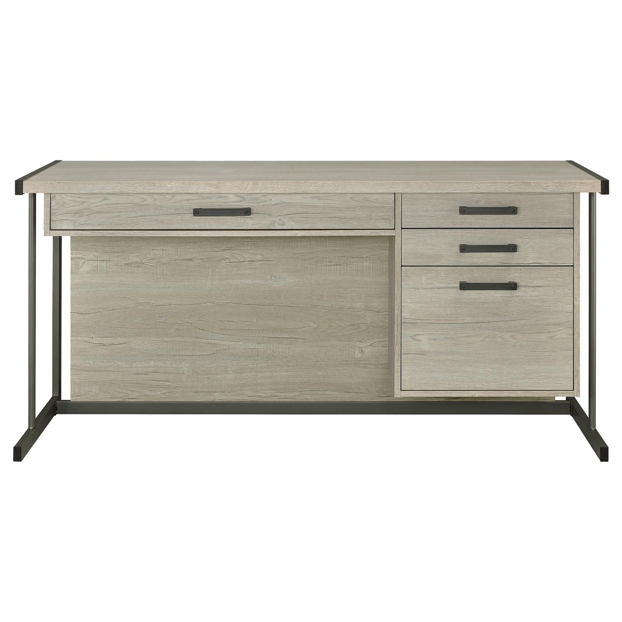 Loomis Whitewashed Gray and Gunmetal 4-Drawer Rectangular Office Desk from Coaster - Luna Furniture