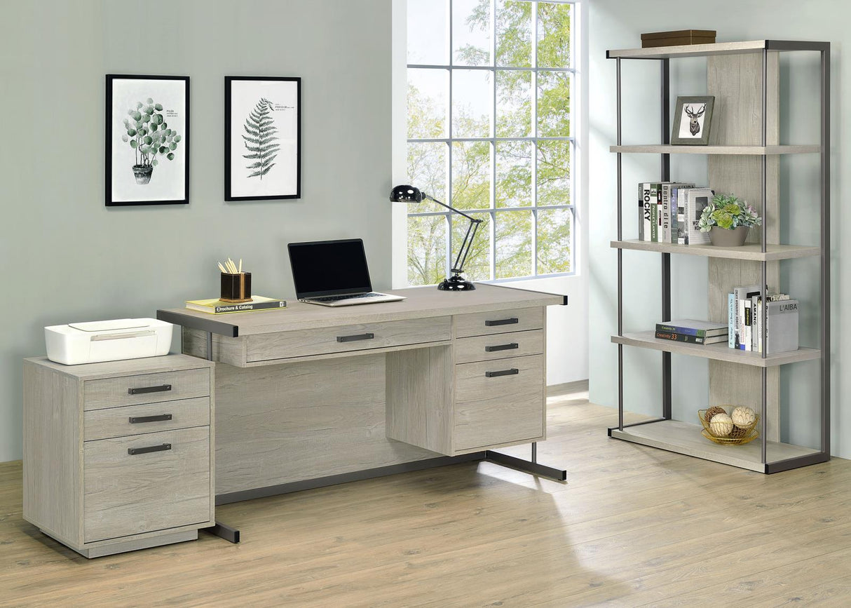 Loomis Whitewashed Gray and Gunmetal 4-Drawer Rectangular Office Desk from Coaster - Luna Furniture