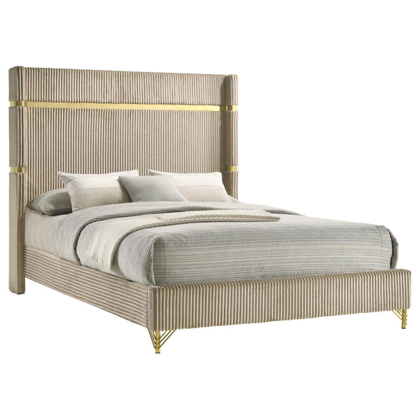 Lucia Beige Upholstered Eastern King Wingback Panel Bed