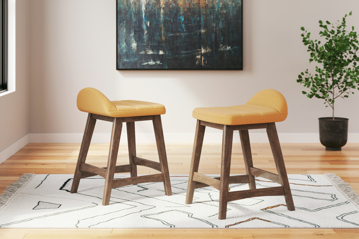 Lyncott Mustard/Brown Counter Height Barstool, Set of 2 from Ashley Furniture - Luna Furniture