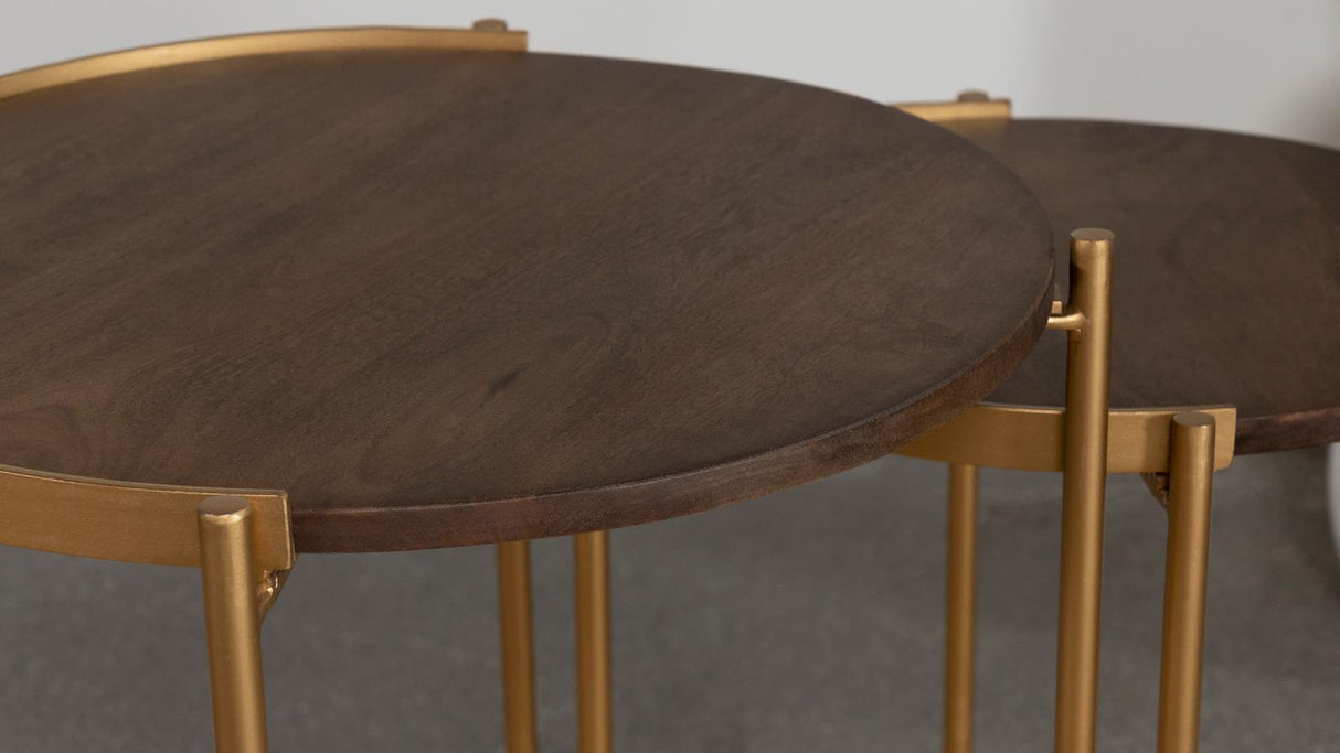 Malka Dark Brown and Gold 2-Piece Round Nesting Table from Coaster - Luna Furniture