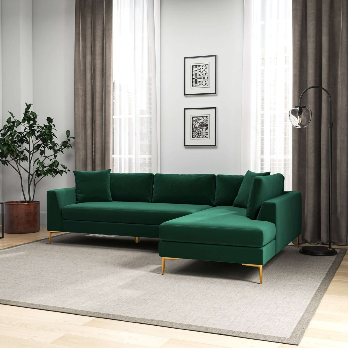Mano Green Velvet RAF Sectional from Ashcroft Furniture - Luna Furniture
