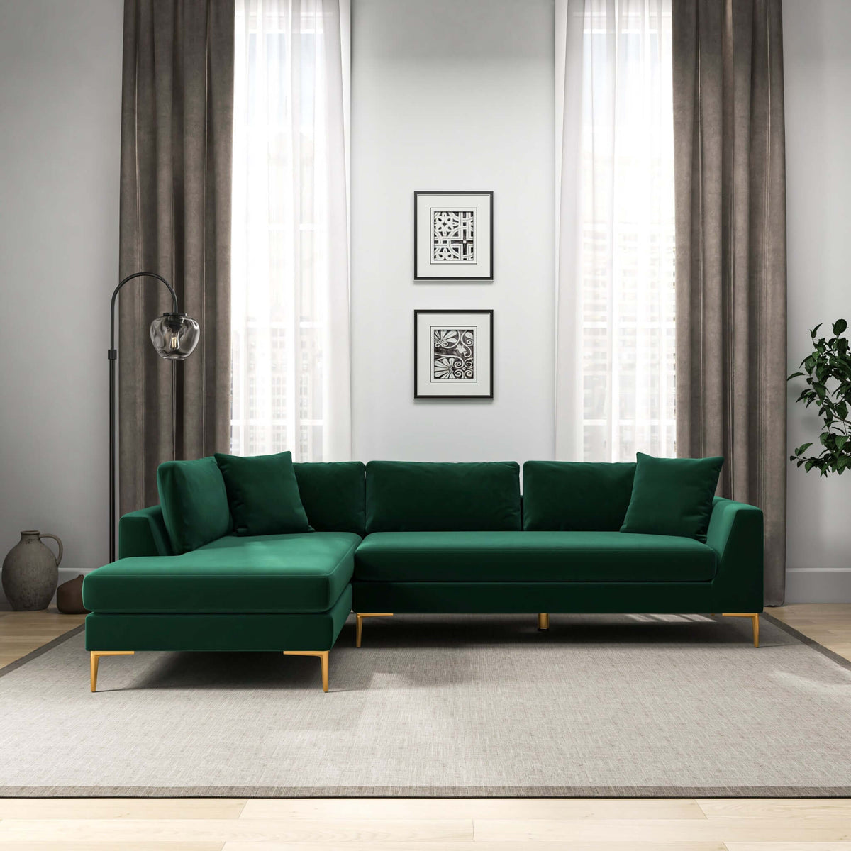 Mano Green Velvet RAF Sectional from Ashcroft Furniture - Luna Furniture