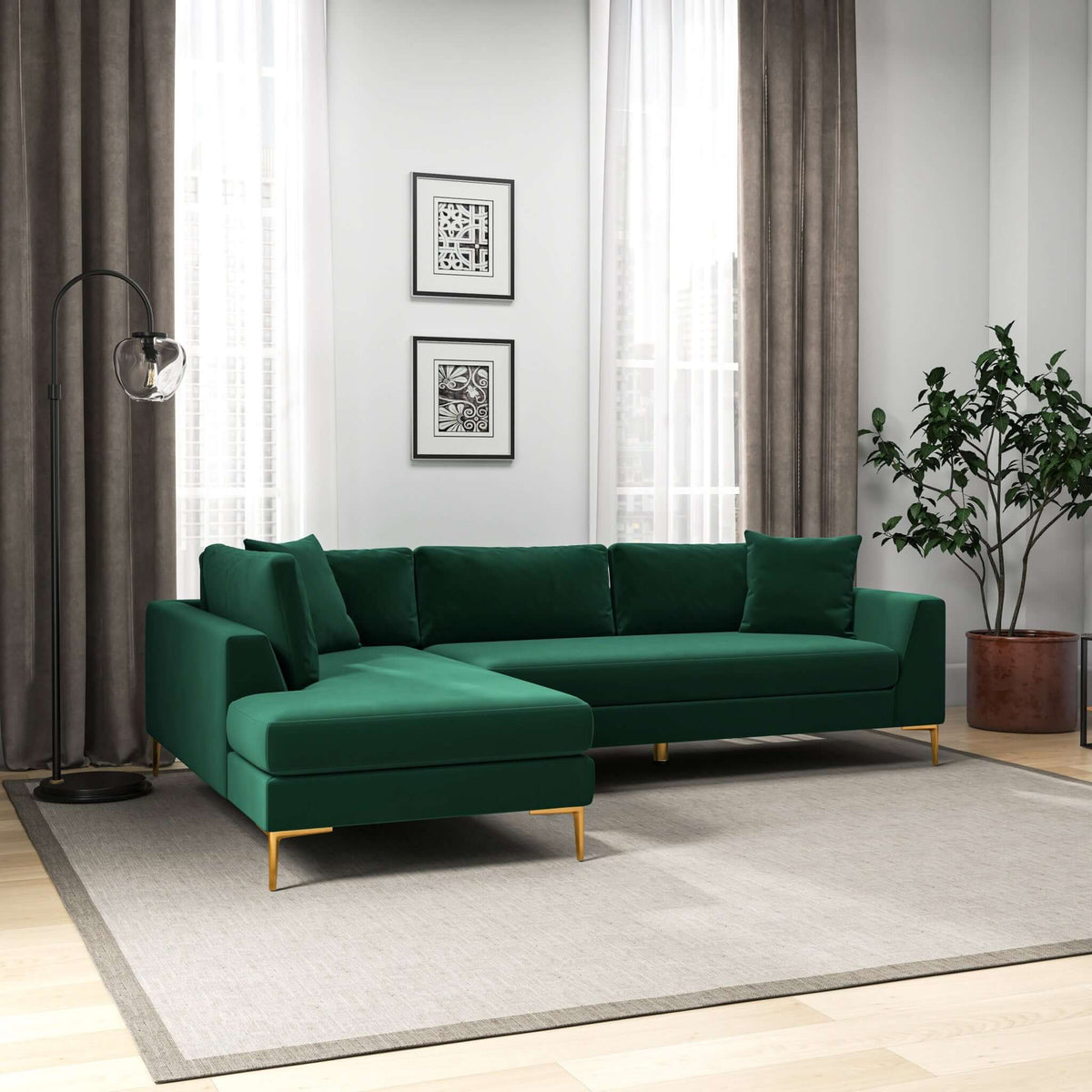 Mano Green Velvet RAF Sectional from Ashcroft Furniture - Luna Furniture