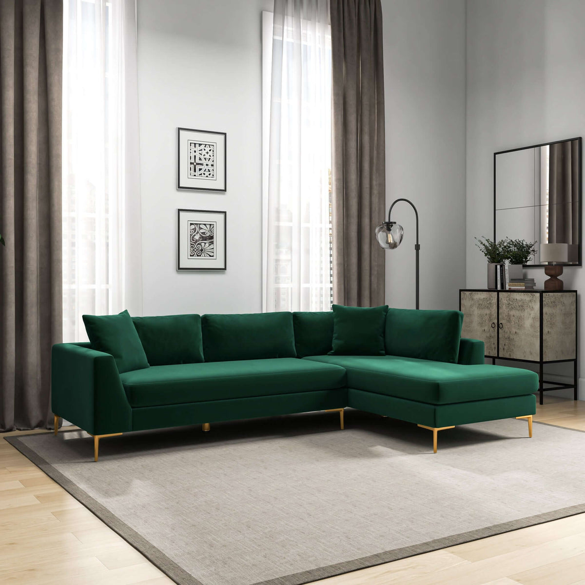 Mano Green Velvet RAF Sectional from Ashcroft Furniture - Luna Furniture